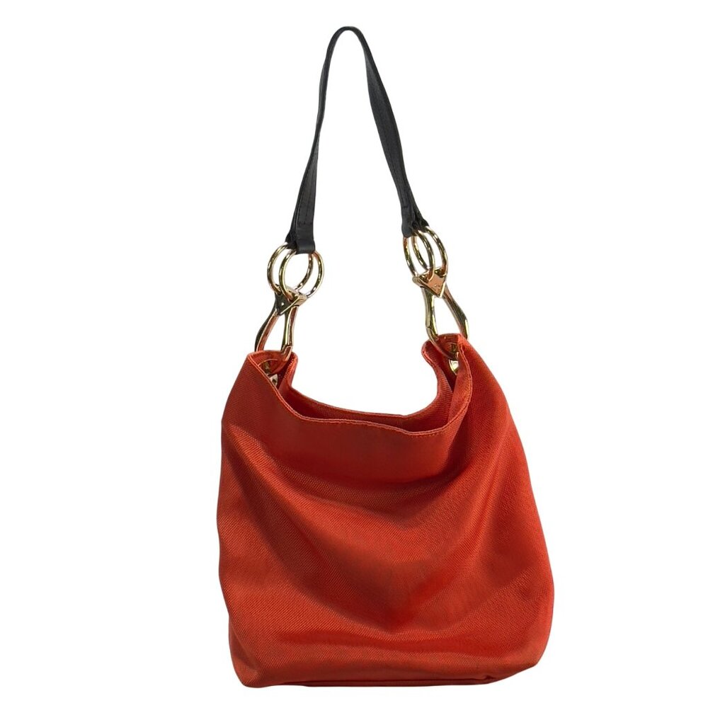 JPK Paris 75 Orange & Floral Lined Nylon Shoulder Bag With Gold Hardware - Picture 12 of 12